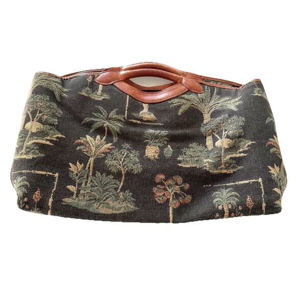 TOMMY BAHAMA CUTE "PALM TREE CLUTCH PURSE" Needlepoint Leather Tote - Picture 1 of 7